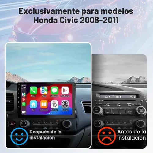 Vista 4 de Haudio Estéreo de coche Android para Honda Civic 2006-2011, pantalla táctil doble DIN de 10.1 pulgadas, CarPlay inalámbrico y Android Auto, GPS, FM