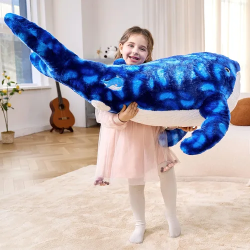 Vista 6 de IKASA Juguete de peluche grande de ballena azul, gigante, de 43 pulgadas, lindos juguetes suaves jumbo, enorme tamaño grande, esponjoso, oso