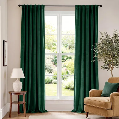 Vista 75 de Lazzzy Cortinas opacas de terciopelo beige de 84 pulgadas de largo con aislamiento térmico para oscurecer la habitación, cortinas forradas de lujo
