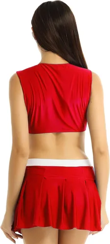 Vista 3 de Yartina Disfraz de 2 piezas de colegialas líderes de animadoras + minifalda plisada, traje de uniforme musical escolar