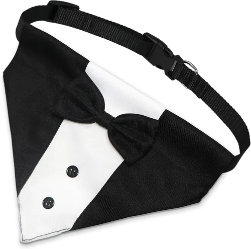 Vista 2 de GOYOSWA Traje de esmoquin para perro, collar bandana de boda con corbatín, esmoquin formal ajustable para perro, esmoquin de cumpleaños