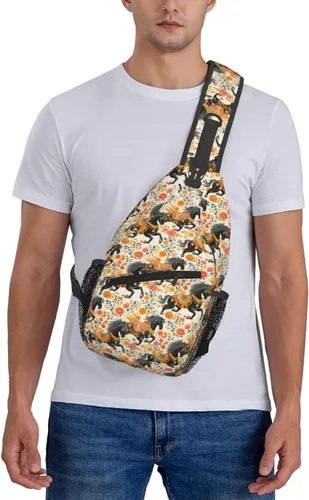 Vista 7 de Small Crossbody Bags for Women Men - Vintage Flowers Horse Black Print Adjustable Shoulder Bag Fanny Packs Belt Sling Bag Crossbody Purses Backpack