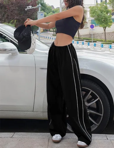 Vista 5 de Himosyber Pantalones de paracaídas para mujer, holgados, cintura elástica, relajados, Y2K