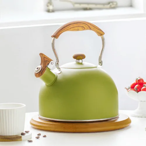 Vista 3 de Hervidor de té silbante de 2.5 L, hervidor de té de acero inoxidable, hervidor automático de agua hirviendo con asa, tetera para leche, té, café