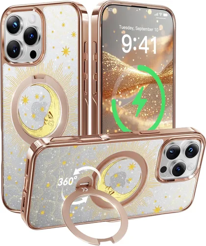 Vista 31 de CASEKOO Funda plateada brillante para iPhone 17 Pro con soporte magnético giratorio de 360 grados [compatible con MagSafe]