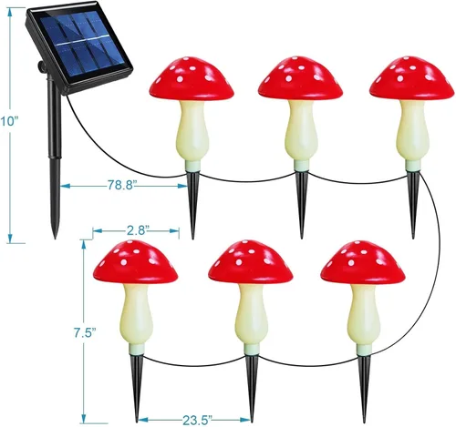 Vista 2 de Luces solares de hongos impermeables mejoradas, decoración al aire libre, 8 modos para jardín, camino, paisaje, patio, pascua, camino, Halloween