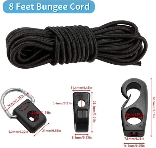 Vista 2 de CLIO Kit de aparejo de cubierta de kayak, cuerda elástica de 8 pies con extremos de cuerda elástica y anillo en D de pesca con tornillo 304 M6 y 6