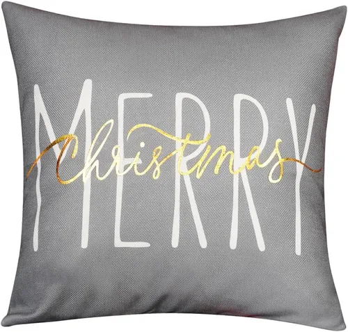 Vista 16 de ONWAY Funda de almohada de Navidad de 16 x 16 pulgadas, funda de almohada lumbar con texto en inglés "Merry Christmas", color rojo dorado