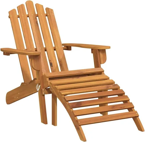 Vista 2 de Garden Chair Natural Wood, Solid Acacia Wood Standard Foldable Adirondack Chair with Footrest for Outdoor Seating, Front Porch Furniture