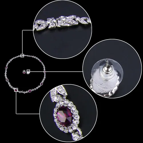 Vista 5 de EVER FAITH Juego de aretes y collar de hoja floral de lujo de cristal austriaco