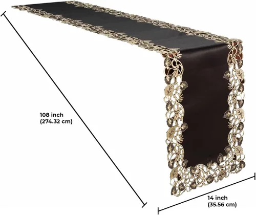 Vista 9 de DECOZEN Camino de mesa navideño de encaje dorado negro – Bufanda bordada para comedor y tocador para mesas de vacaciones, bodas y fiestas – 14 x 108