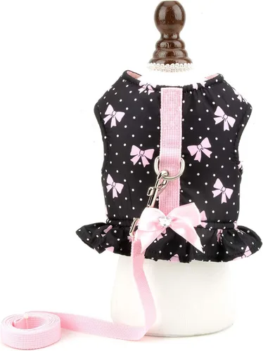 Vista 3 de SMALLLEE_LUCKY_STORE Vestido de arnés con lazo para perros pequeños, negro, XS Water-Resistant, Adjustable Fit, Padded, Escape-proof, Outdoor
