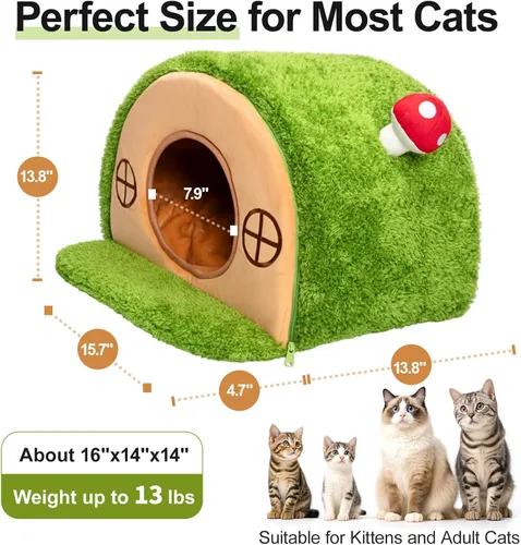 Vista 5 de Casa para gatos de interior – Bonita cueva de cama para gatos, con agujero de árbol, tienda de campaña para gatitos y mascotas pequeñas y medianas