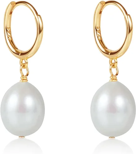 Vista 8 de LILY LUSTRE - Aretes colgantes de plata de ley 925 chapados en oro de 14 quilates, seleccionados a mano, calidad AAAA, color blanco natural