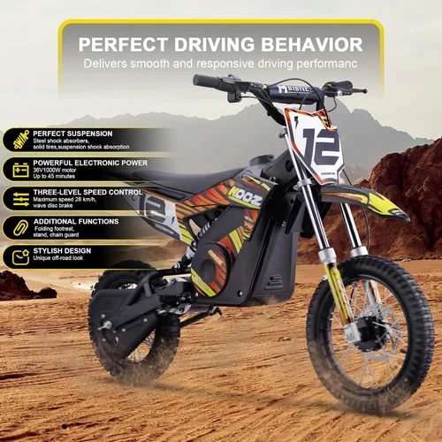 Vista 2 de MotoTec 36 V 1000 W (HP112E) Bicicleta eléctrica todoterreno naranja