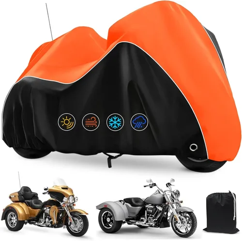 Vista 10 de COVERVIN Trike - Funda impermeable para motocicleta de 3 ruedas para Harley Honda Goldwing Freewheeler Tri Glide Ultra, con cremallera de antena
