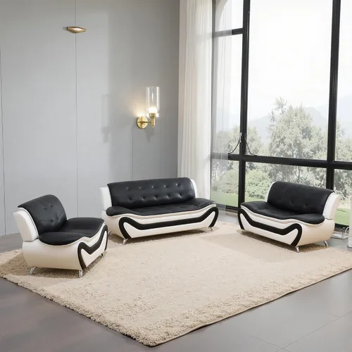 Vista 9 de Juego de sofá de cuero para sala de estar, juego de muebles de sala de estar de 3 piezas, juego de sofá moderno con sofá de 3 plazas, sofá biplaza