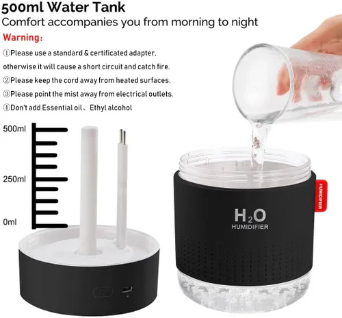 Vista 5 de Mini humidificador portátil de niebla fría, humidificador de escritorio personal USB de 16.9 fl oz para dormitorio de bebé, viajes, oficina, hogar