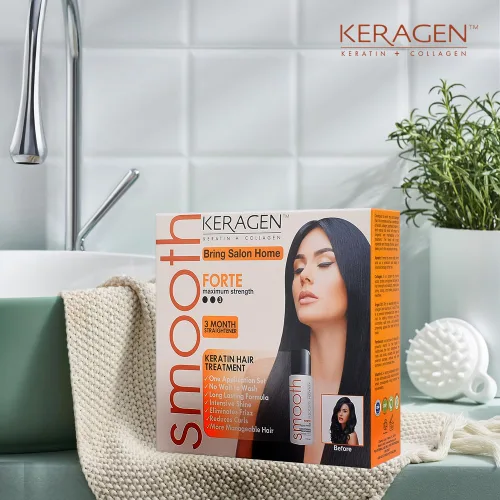 Vista 8 de KERAGEN - Tratamiento de queratina brasileña para alisar el cabello, kit Express Home Blowout, endereza y suaviza el encrespamiento, con tratamiento