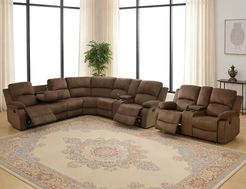 Vista 26 de Juego de sofá seccional reclinable manual, juegos de muebles de sala de estar, sofá seccional en forma de L y 2 sillas, cómodo sofá reclinable