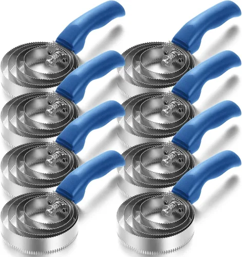 Vista 11 de Tanlade Paquete de 8 anillos de peine de curry para caballo, cepillo de curry de metal, suministros de fiesta Derby, raspador reversible de acero