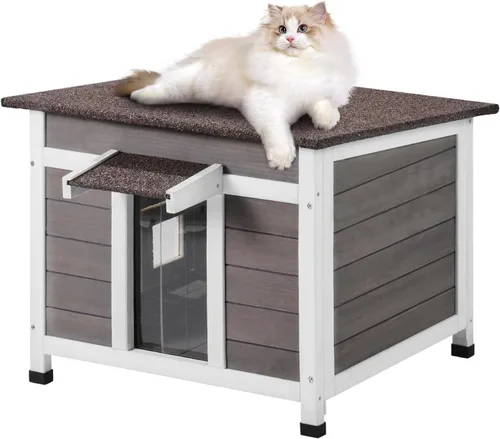 Vista 13 de VEVOR - Casa de gatos al aire libre resistente a la intemperie, refugio para gatos ferales para múltiples gatos, casa de gatos y conejos al aire