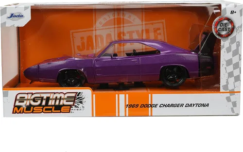 Vista 2 de Jada Toys Big Time Muscle 1:24 1969 Dodge Charger Daytona - Coche fundido a presión, color morado, juguetes para niños y adultos