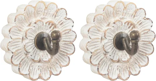 Vista 3 de dwellington Ganchos de pared de madera envejecida con flores para colgar abrigos, colgador único pequeño y vintage para llaves, bolsos, toallas