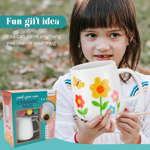 Vista 3 de Kit de Pintura de Tazas DIY de Goldentime para Adultos y Niños Incluye Tazas Cerámicas en Blanco para Decorar, Tazas Pintables y Suministros
