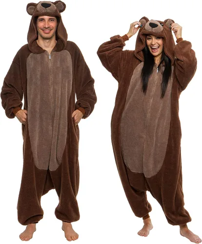 Vista 4 de Funziez! Disfraz de oso sherpa para adultos, disfraz de Halloween de animales, traje de cosplay de una pieza para adultos, mujeres y hombres