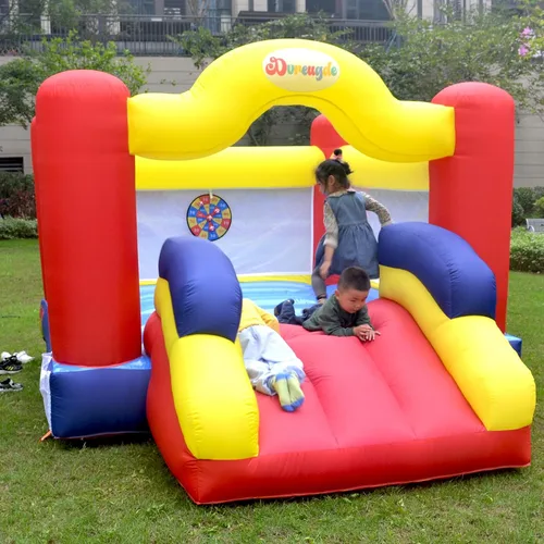 Vista 3 de Castillo inflable con soplador de aire y tobogán, castillo animoso familiar con juego de pelota de dardos, casa inflable para niños, 12 pies x 9
