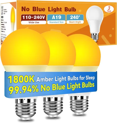 Vista 22 de Bombillas LED Neporal de 3 W 625 nm de color rojo para dormir, 100% de bloqueo de luz azul, luz nocturna roja para promover la melatonina, bombilla