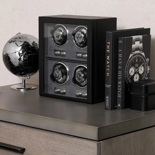 Vista 3 de ROTHWELL Bobinadora de 4 relojes para relojes automáticos con motor silencioso con múltiples velocidades y ajustes de rotación (negrogris)