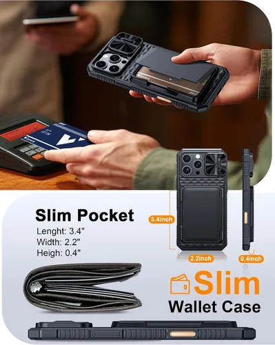 Vista 4 de Vizvera para iPhone 16 Pro Max Funda tipo cartera RFID [Soporte para tarjetas][Control de cámara][Cubierta de cámara] Funda protectora de silicona