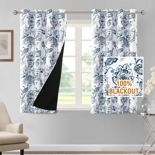 Vista 69 de H.VERSAILTEX - Cortinas 100% blackout con estampado floral de cattleyas, 45 pulgadas de largo, juego de 2 paneles térmicos con forro negro, a prueba