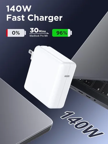 Vista 2 de Cargador de 140 W para MacBook Pro de 16/14 pulgadas Mac Air de 15/13 pulgadas 【Calidad original】 2021-2025 M1-M4 6.6 pies magnético 3 cables LED