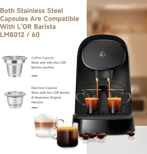 Vista 2 de 2 Piezas Cápsulas de Café Reutilizables de Acero Inoxidable Compatibles con L'OR Barista LM8012 / 60, Cápsulas de Café Recargables de Metal L'or 1