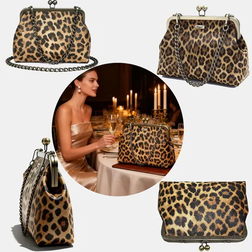 Vista 5 de Bolso vintage pequeño con estampado de leopardo y cierre de beso retro