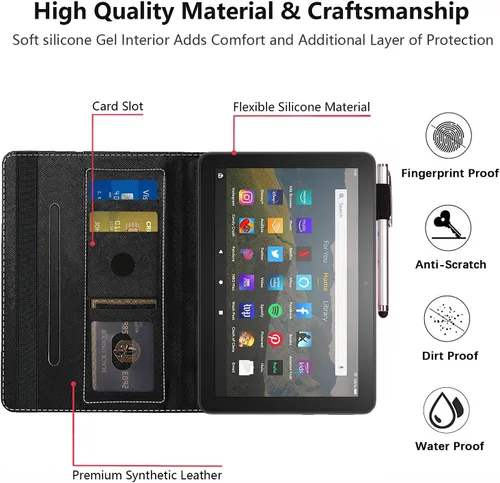 Vista 6 de Funda para tableta Amazon Kindle Fire HD 8/Fire HD 8 Plus (12ª/10ª generación, versión 2022/2020) – Funda de piel sintética de alta calidad
