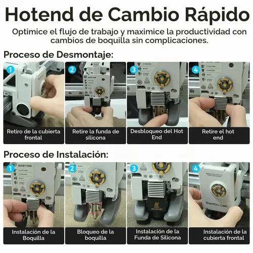 Vista 8 de Upgrade A1/ A1 Mini/ A2L Quick-Swap Hotend 0.4mm Stainless Steel Nozzle Extremo caliente de estructura integrada de alta temperatura y velocidad
