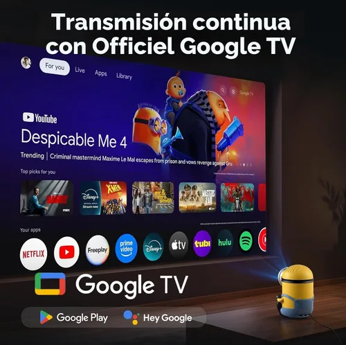 Vista 9 de [Office Google TV] Proyector, 500 lúmenes ISO, nativo 1080P, soporte 4K, enfoque automático y Keystone, duplicación WiFi y Bluetooth de 2 vías