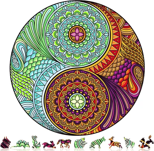Vista 8 de ZenChalet Rompecabezas de madera de astrología para adultos, rompecabezas de madera con signos del zodiaco de bola de cristal, rompecabezas de arte