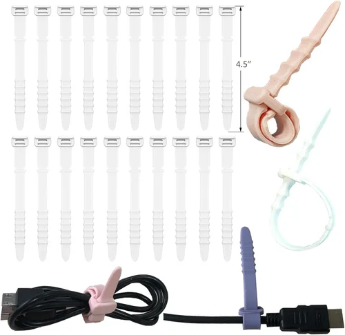 Vista 10 de Bridas de Silicona, Bridas Reutilizables, Correas de Cable de Goma para Gestión de Cables, Organizador de Cables de Silicona Elástica para Casa