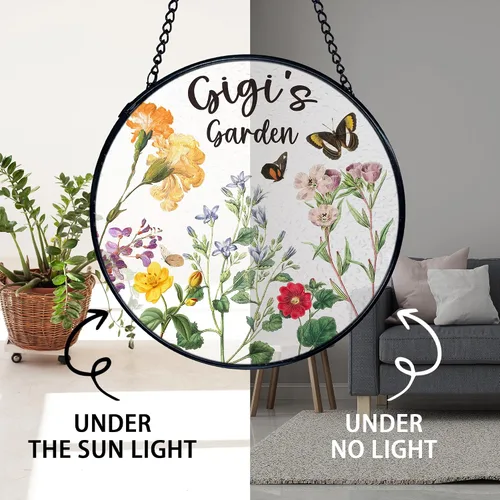 Vista 5 de TNUW Gigi Regalos Vidrieras para Colgar en Ventana, Mejores Regalos para Abuelas de Nietos Atrapasoles para Ventana Interior Vidrio Redondo Arte
