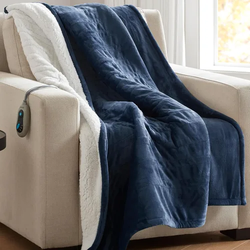 Vista 9 de Beautyrest Manta térmica, manta eléctrica, suave, cálida y reversible, manta térmica Sherpa para oficina, sofá, 3 ajustes de calor, apagado