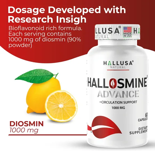 Vista 5 de Hallusa Natural Hallosmine Advance 1000mg Suplemento de diosmina para la circulación y apoyo venoso, salud vascular, venas visibles, arañas, flujo