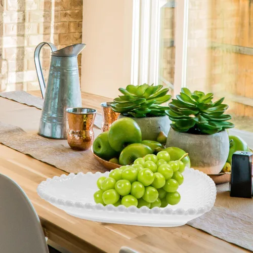 Vista 4 de Hemoton Plato de cerámica en forma de corazón de 7 pulgadas, plato de postre blanco para aperitivos, frutas, ensaladas, microondas y lavavajillas
