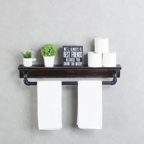 Vista 10 de MBQQ Estante de tubo industrial, estante de pared rústico con toallero, toalleros de granja de 20 pulgadas para baño, estantes flotantes montados