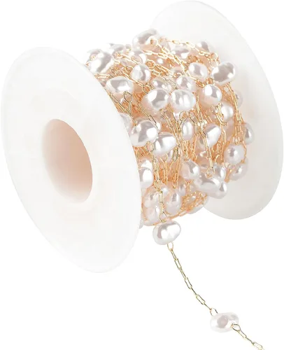Vista 14 de UMAOKANG Cadena de Eslabones de Perlas de Imitación de 32.8 Pies Rollo de Cadena de Cuentas Cadena de Collar de Cobre a Granel con Carrete