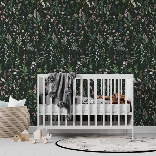 Vista 2 de JiffDiff Papel tapiz floral despegar y pegar 118" x 17.3" Farm Floral Wildwood papel adhesivo para pared oscuro autoadhesivo papel de contacto